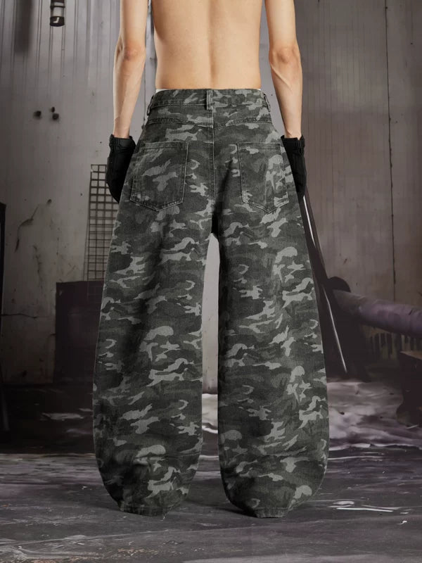 Distressed Camouflage Wide-Leg Rivet Pants 3