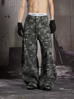 Distressed Camouflage Wide-Leg Rivet Pants 5