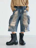 Distressed Cargo Denim Capri Pants 1
