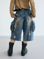 Distressed Cargo Denim Capri Pants 2