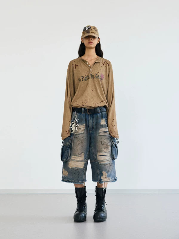 Distressed Cargo Denim Capri Pants 4