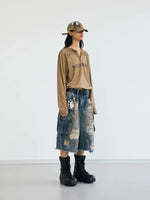 Distressed Cargo Denim Capri Pants 5