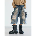 5928341031507,5928341031508,5928341031509,5928341031510,5928341031511, Distressed Cargo Denim Capri Pants