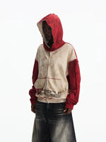 Distressed Colorblock Zip-Up Hoodie Cardigan 2