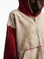 Distressed Colorblock Zip-Up Hoodie Cardigan 3