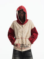 6101561982273,6101561982274,6101561982275, Distressed Colorblock Zip-Up Hoodie Cardigan