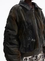 Distressed Corduroy Racing Style Short Jacket 3