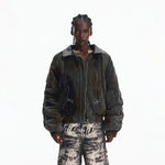 5980308264843,5980308264844,5980308264845, Distressed Corduroy Racing Style Short Jacket