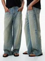 Distressed Cotton Loose Straight Leg Jeans 2