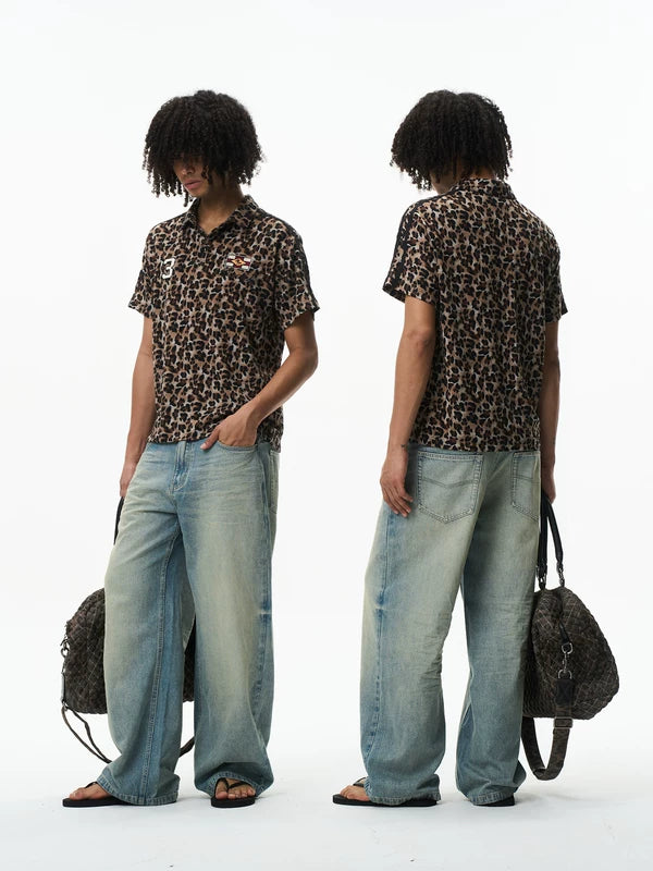 Distressed Cotton Loose Straight Leg Jeans 3