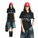 6038439009378,6038439009379,6038439009380,6038439009381, Distressed Cotton Punk Rock Graphic T-Shirt
