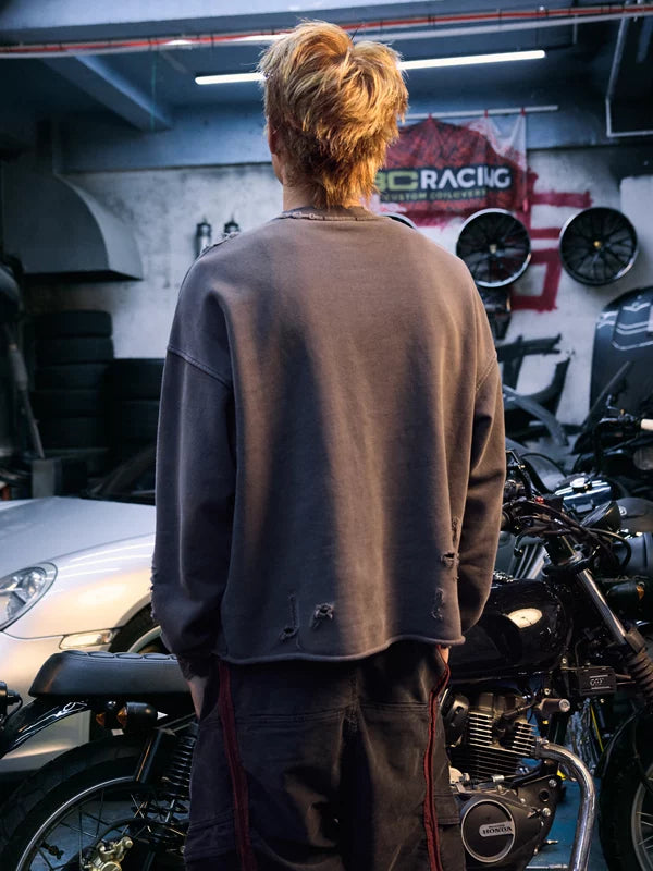 Distressed Crew Neck Sweatshirt 2