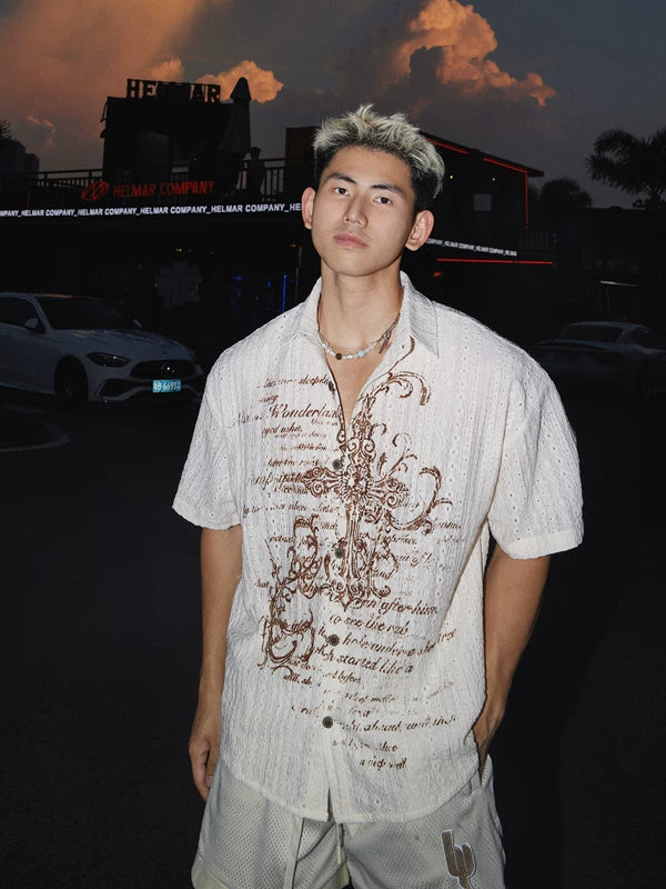 Distressed Cross Print Short Sleeve Shirt 1