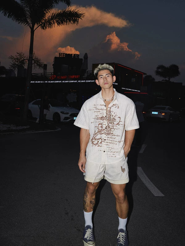 Distressed Cross Print Short Sleeve Shirt 2