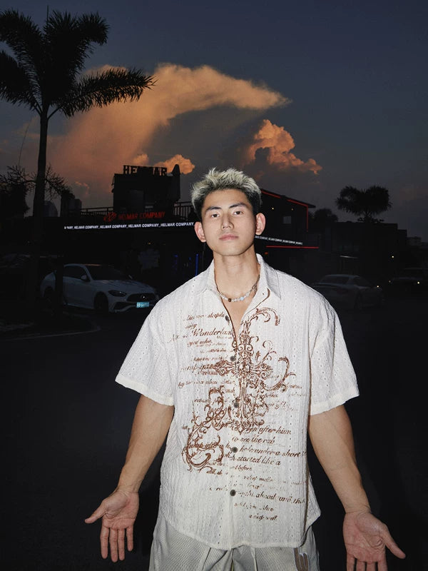 Distressed Cross Print Short Sleeve Shirt 5