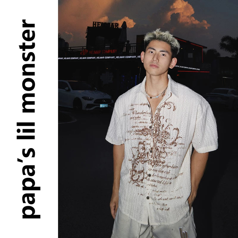 5840934225283,5840934225284,5840934225285, Distressed Cross Print Short Sleeve Shirt
