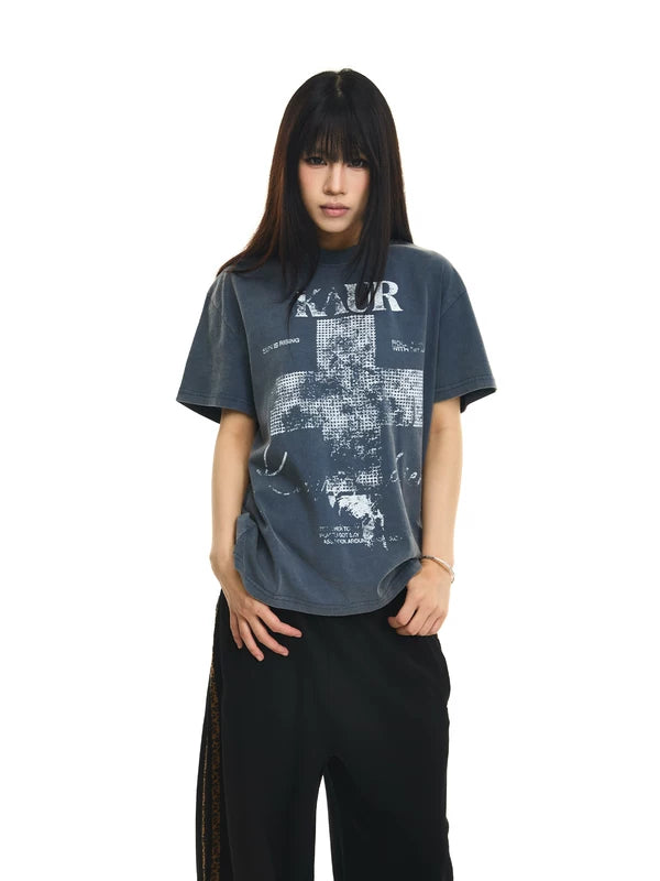 Distressed Cross Print T-Shirt 1