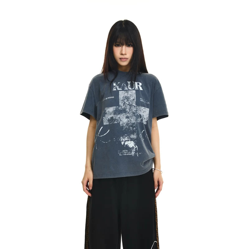 6091872628473,6091872628474,6091872628475,6091872628476, Distressed Cross Print T-Shirt
