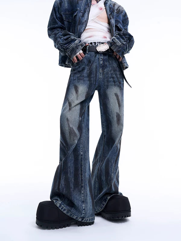 Distressed Deconstructed Flared Denim Pants 2