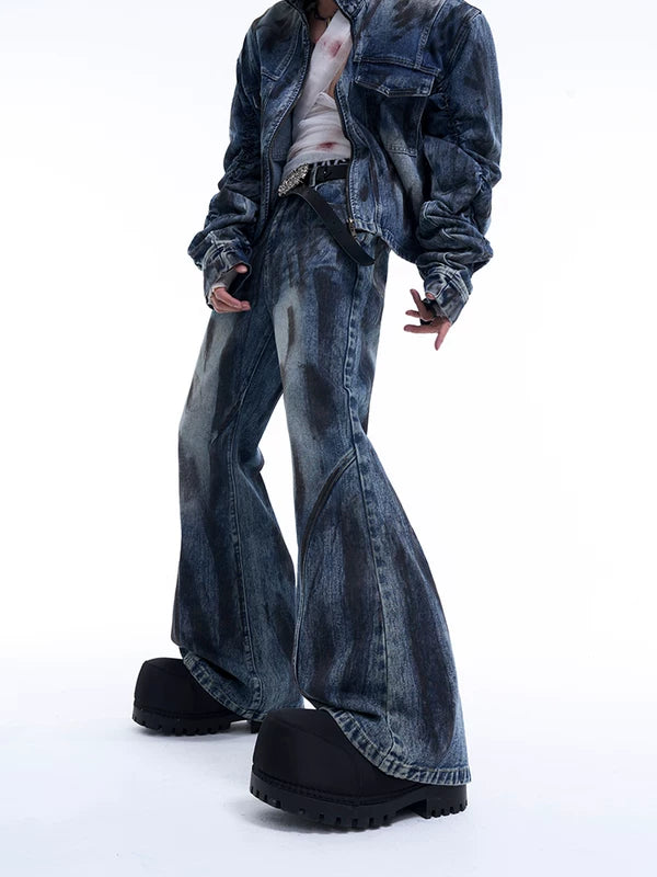 Distressed Deconstructed Flared Denim Pants 3