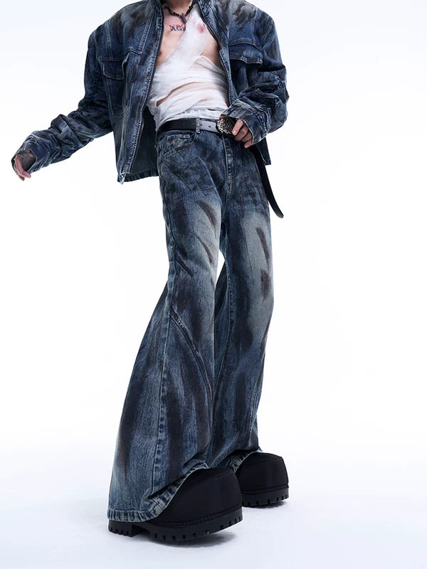 Distressed Deconstructed Flared Denim Pants 4