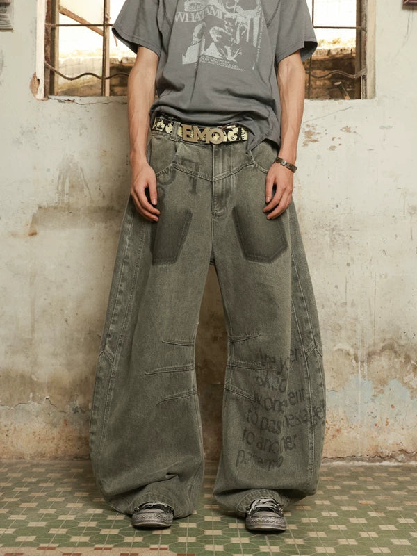 Distressed Deconstructed Multi-Panel Wide Leg Jeans 1