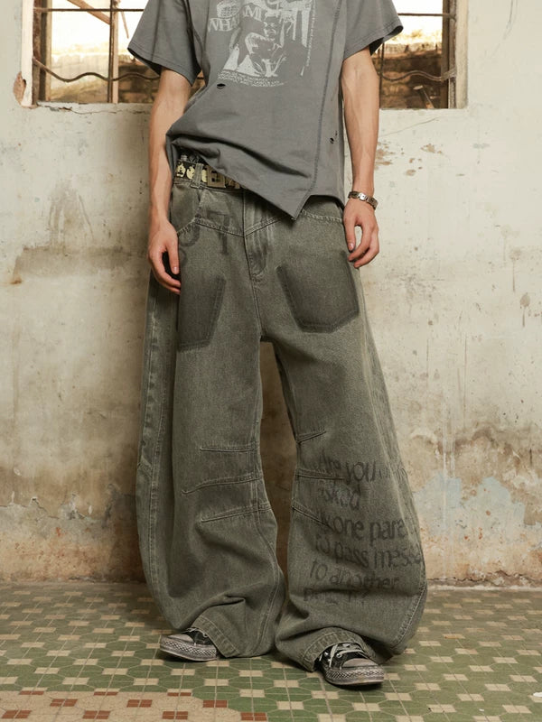 Distressed Deconstructed Multi-Panel Wide Leg Jeans 2