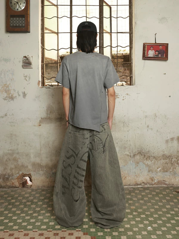 Distressed Deconstructed Multi-Panel Wide Leg Jeans 5