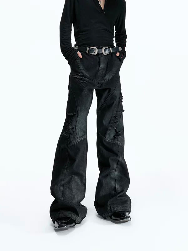 Distressed Deconstructed Patchwork Flared Jeans 1