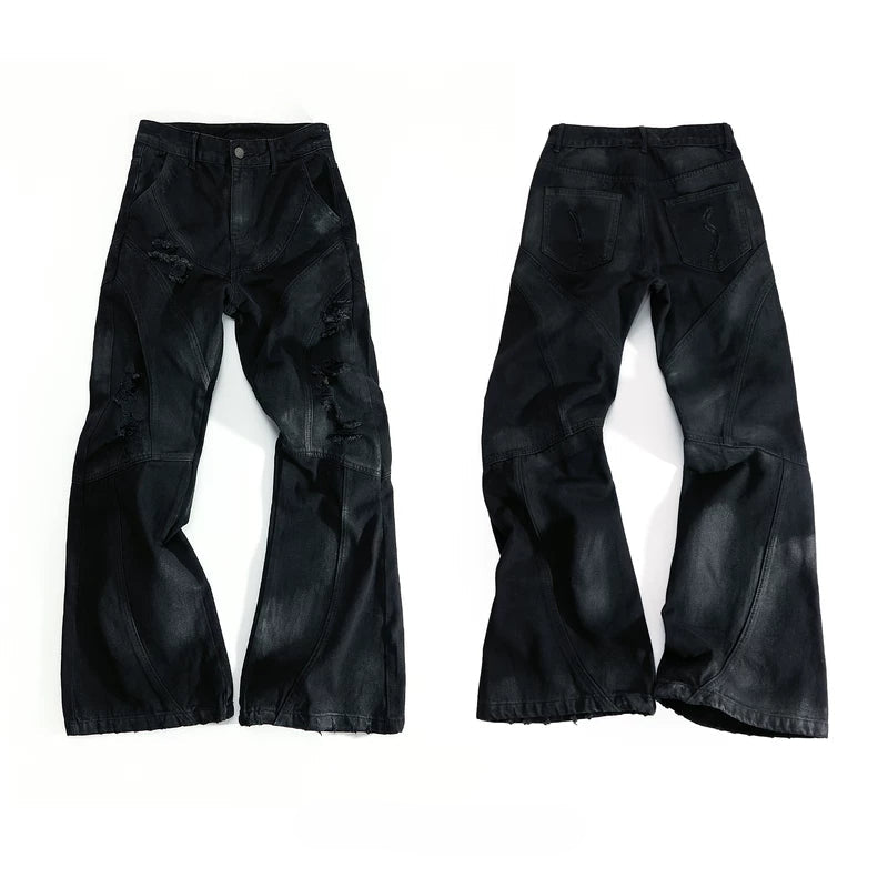 6141456396535,6120312992462,6120312992463,6120312992464,6141456396536, Distressed Deconstructed Patchwork Flared Jeans