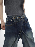 Distressed Deconstructed Wide-Leg Denim Pants 4