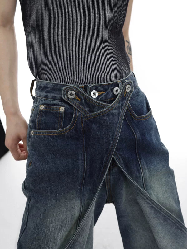 Distressed Deconstructed Wide-Leg Denim Pants 4