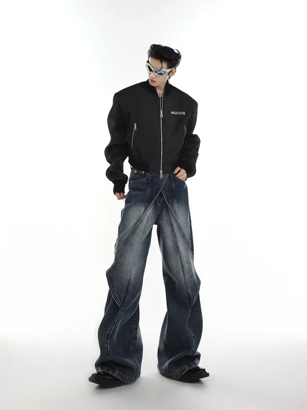 Distressed Deconstructed Wide-Leg Denim Pants 5