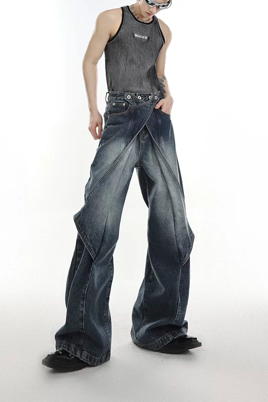 5200694178454,5200694178455,5200694178456,5200694178457, Distressed Deconstructed Wide-Leg Denim Pants