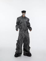 Distressed Denim Cargo Jacket and Pants Set 1