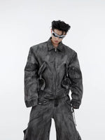 Distressed Denim Cargo Jacket and Pants Set 2