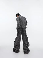 Distressed Denim Cargo Jacket and Pants Set 4