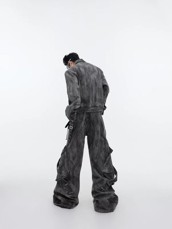 Distressed Denim Cargo Jacket and Pants Set 4