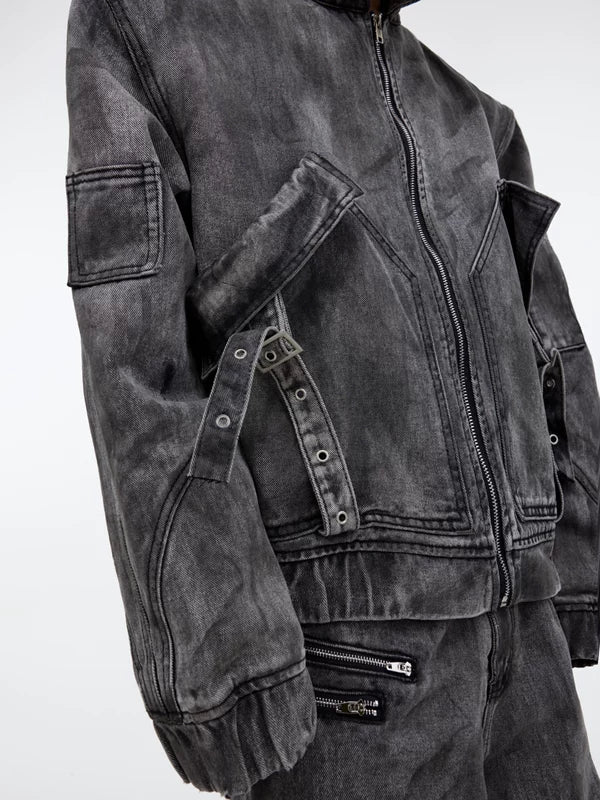 Distressed Denim Cargo Jacket and Pants Set 5