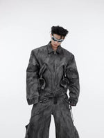 6195096450421,6195096450423,6195096450425,6195096450427, Distressed Denim Cargo Jacket and Pants Set