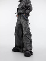6195096450422,6195096450424,6195096450426,6195096450428, Distressed Denim Cargo Jacket and Pants Set