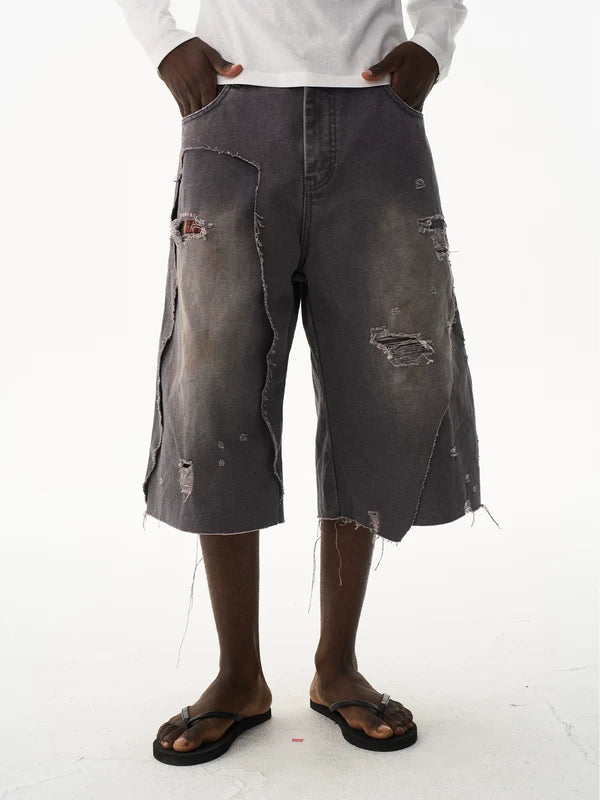 Distressed Denim Loose Shorts 1