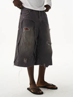 Distressed Denim Loose Shorts 2