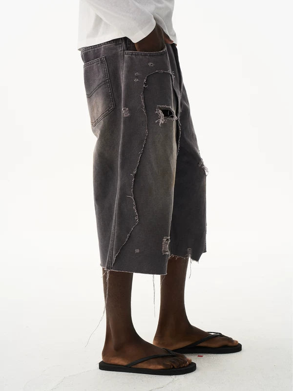 Distressed Denim Loose Shorts 4