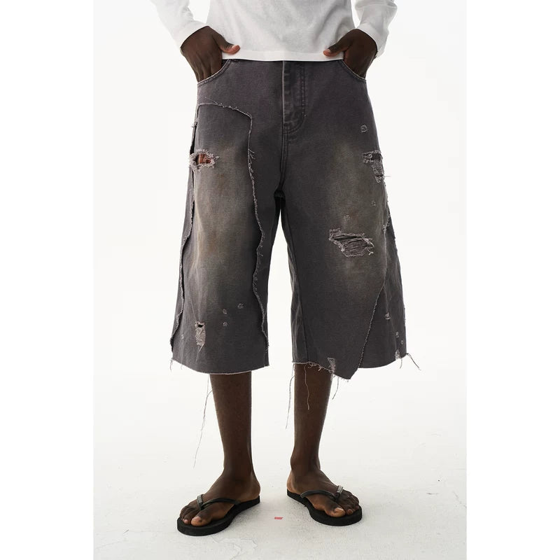 6197932639072,6197932639073,6197932639074,6197932639075, Distressed Denim Loose Shorts