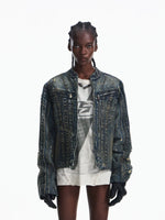 Distressed Denim Motorcycle Jacket 1