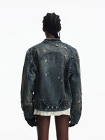 Distressed Denim Motorcycle Jacket 4