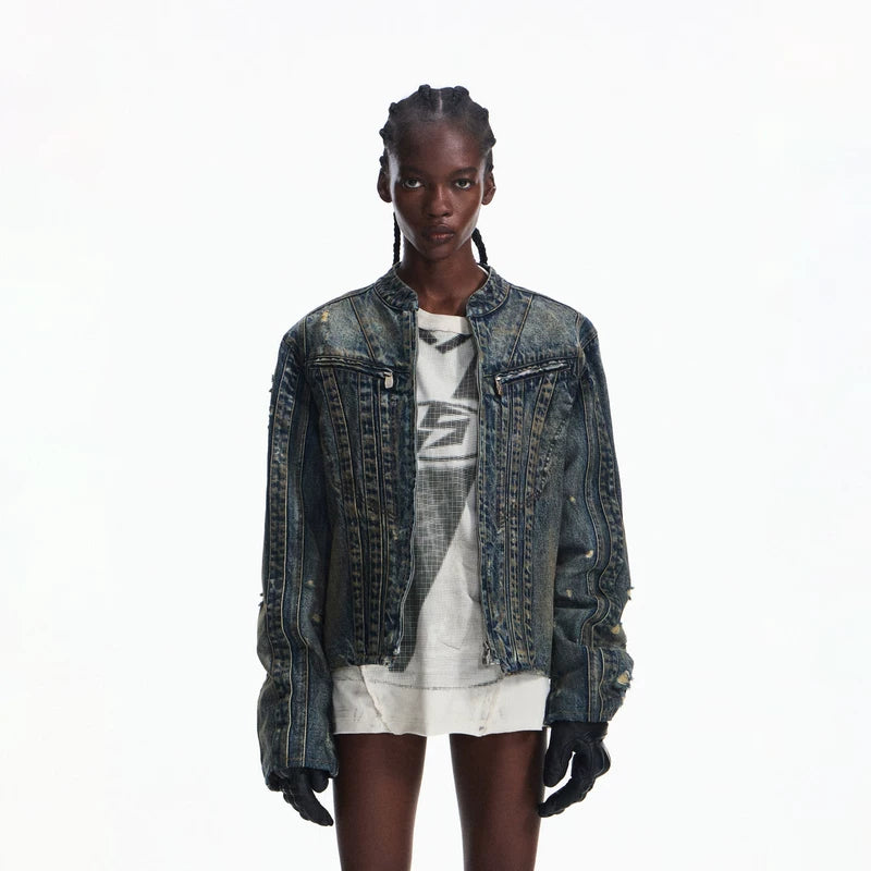 6146077694890,6146077694891,6146077694892, Distressed Denim Motorcycle Jacket