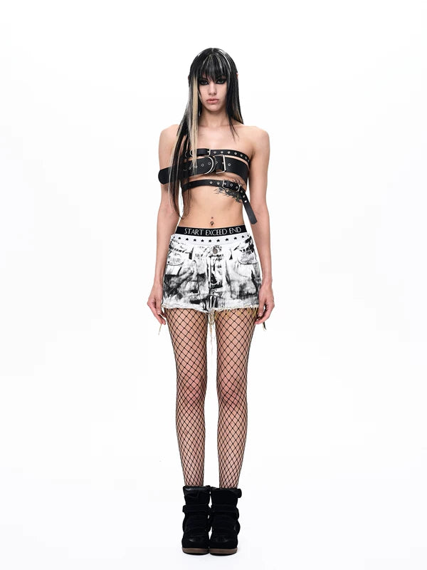 Distressed Denim Wing Detail Shorts 4