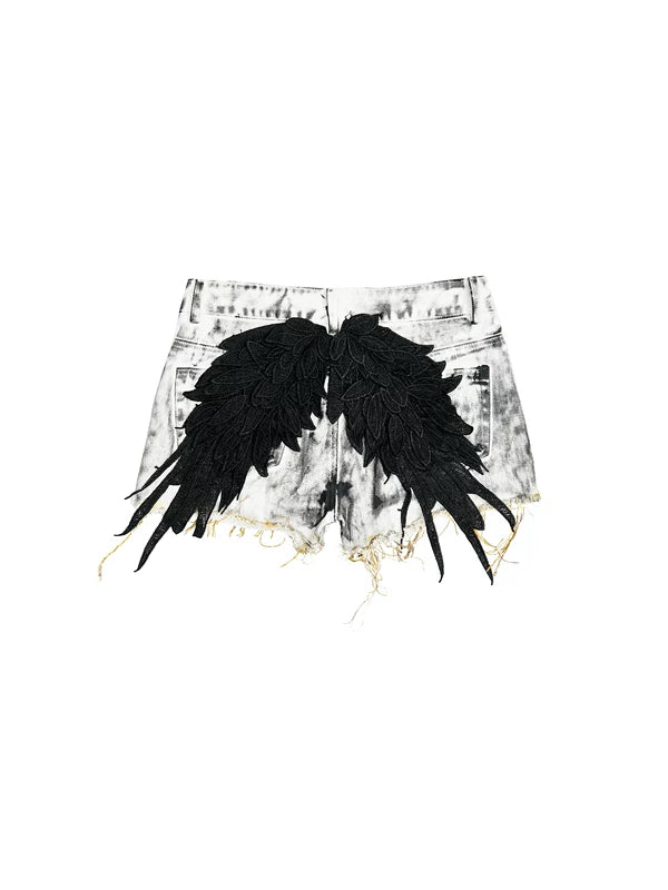Distressed Denim Wing Detail Shorts 5